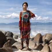 Hand-Tiedye Cotton Poncho: Fringe Boho Festival Wear - Arlo