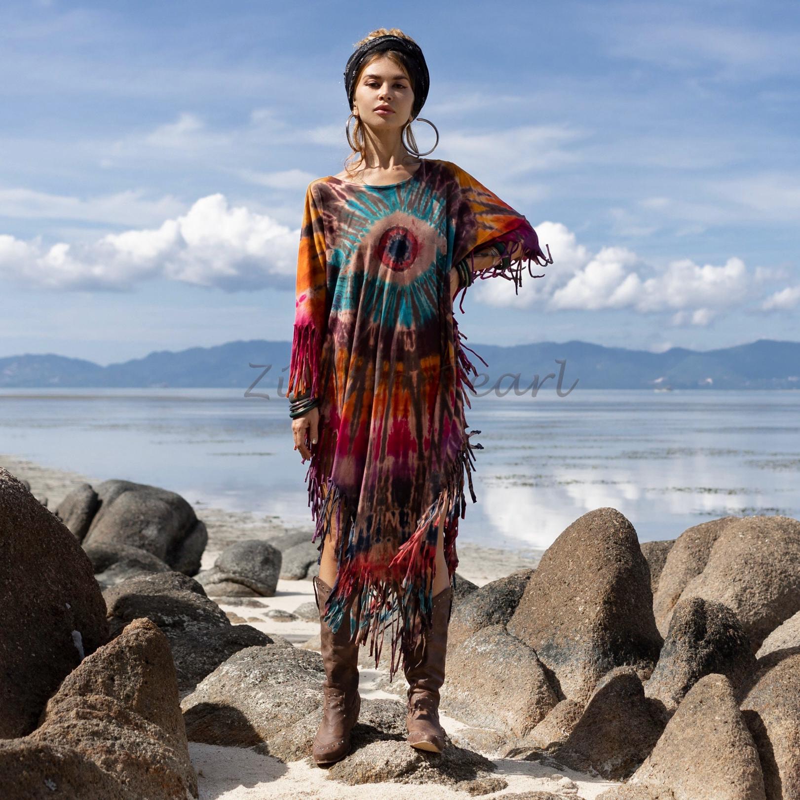 il_fullxfull.6766202743_sdnq.jpg Hand-Tiedye Cotton Poncho: Fringe Boho Festival Wear - Arlo - Image 1
