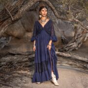 Lace-Trimmed Cotton Maxi Dress: Handmade Boho-Chic Kaftan - Lunette