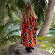 Cotton Velvet Ikat Kimono Jacket: Plus Size Boho Duster Coat - Mai - Image 3