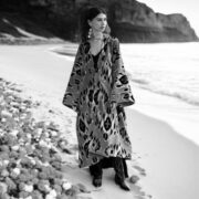 Cotton Velvet Ikat Kimono Jacket: Plus Size Boho Duster Coat - Mai - Image 9