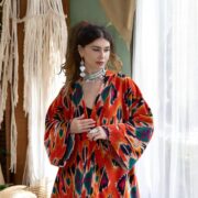 Cotton Velvet Ikat Kimono Jacket: Plus Size Boho Duster Coat - Mai - Image 8