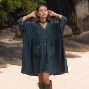 Plus Size Boho Cotton Tunic: Indigo Palm Hand-Dyed Crinkle Gauze Dress - Bellina - Image 5
