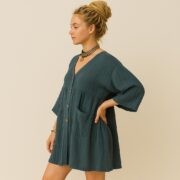 Plus Size Boho Cotton Tunic: Indigo Palm Hand-Dyed Crinkle Gauze Dress - Bellina - Image 8