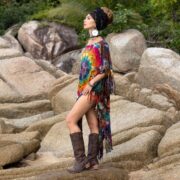 Boho Fringe Tunic Dress: Celestial Tie-Dye Cotton Poncho - Arlo - Image 2
