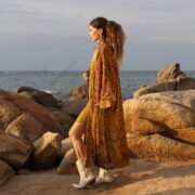 Plus Size Velvet Kimono Robe: Golden Petals Boho Duster - Harper jade - Image 2