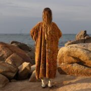 Plus Size Velvet Kimono Robe: Golden Petals Boho Duster - Harper jade - Image 3