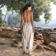 Boho Harem Pants: Handmade Cream Patchwork Cotton Trousers - Spiritu - Image 5