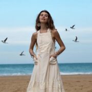 Handmade Boho Apron Maxi Dress: Moonstone Cream Patchwork Cotton Halter Sundress - Binsa - Image 10