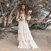 Boho Wedding Dress: Moonstone Cream Cotton Gown, Plus Size Bridal - Isabella