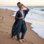 Plus Size Boho Kimono Set: Cotton Duster Jacket and Harem Pants - Willow - Image 8