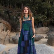 Handmade Plus Size Boho Maxi Dress: Jade Indigo Patchwork Cotton Sundress - Binsa - Image 8