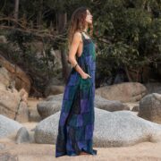 Handmade Plus Size Boho Maxi Dress: Jade Indigo Patchwork Cotton Sundress - Binsa - Image 6