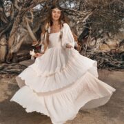 Boho Wedding Dress: Moonstone Cream Cotton Gown, Plus Size Bridal - Isabella - Image 8