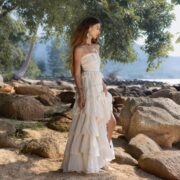 Boho Wedding Dress: Cecilia – Strapless Ivory Raw Cotton Maxi Bridal Gown - Image 2