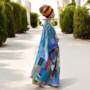 Plus Size Quilted Silk Kimono Duster: Glacier Prism Patchwork Robe - Ember - Image 6