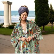 Boho Velvet Kimono Duster: Plus Size Elysian Sage Floral Coat - Harper Jade - Image 8