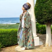 Boho Velvet Kimono Duster: Plus Size Elysian Sage Floral Coat - Harper Jade - Image 6