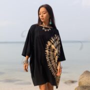 Plus Size Tie Dye Tunic Dress – Handmade Boho Festival Cotton Kaftan Top 1X-3X Galaxy - Image 4