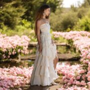 Boho Wedding Dress: Cecilia – Strapless Ivory Raw Cotton Maxi Bridal Gown - Image 10