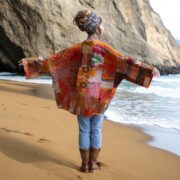 Boho Patchwork Silk Kimono Jacket: Sunfire Mosaic Quilted Artwear Robe - Mei - Image 7