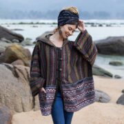 Boho Hooded Baja Jacket: Earth Echo Gheri Cotton Poncho - Plus Size - Sahara - Image 4