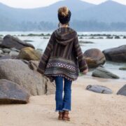 Boho Hooded Baja Jacket: Earth Echo Gheri Cotton Poncho - Plus Size - Sahara - Image 3