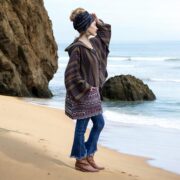 Boho Hooded Baja Jacket: Earth Echo Gheri Cotton Poncho - Plus Size - Sahara - Image 6