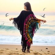 Boho Tie-Dye Fringe Tunic Dress: Plus Size Kaftan Poncho - Arlo - Image 7