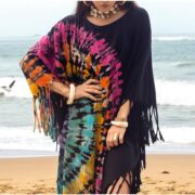 Boho Tie-Dye Fringe Tunic Dress: Plus Size Kaftan Poncho - Arlo - Image 8