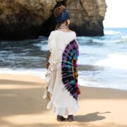 Handmade Tie-Dye Kaftan Dress: Beige Rainbow Fan, Ruffle Maxi Gown - Ema - Image 7