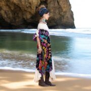 Handmade Tie-Dye Kaftan Dress: Beige Rainbow Fan, Ruffle Maxi Gown - Ema - Image 6