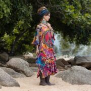 Plus Size Boho Tie Dye Kaftan: Hand-Dyed Cotton Maxi Dress - Mystic - Image 6
