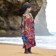Plus Size Boho Tie Dye Kaftan: Hand-Dyed Cotton Maxi Dress - Mystic - Image 2