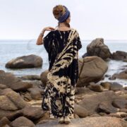 Plus Size Tie Dye Kaftan: Black Beige Boho Maxi Dress with Pockets - Nora - Image 3