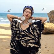 Plus Size Tie Dye Kaftan: Black Beige Boho Maxi Dress with Pockets - Nora - Image 8