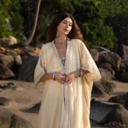 Plus Size Velvet Kimono Duster: Boho Lace Jacket, Mooncream Dune - Misty - Image 4