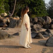 Plus Size Velvet Kimono Duster: Boho Lace Jacket, Mooncream Dune - Misty - Image 2