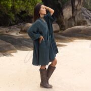 Plus Size Boho Cotton Tunic: Indigo Palm Hand-Dyed Crinkle Gauze Dress - Bellina - Image 2