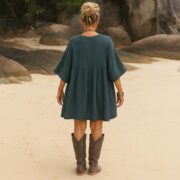 Plus Size Boho Cotton Tunic: Indigo Palm Hand-Dyed Crinkle Gauze Dress - Bellina - Image 9