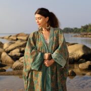 Plus Size Velvet Kimono Duster: Embroidered Floral Boho Coat - Harper jade - Image 4