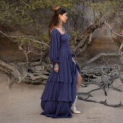 Indigo Twilight Boho Wedding Dress: Raw Cotton Tiered Gown, Plus Size - Isabella - Image 2