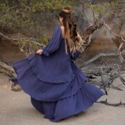 Indigo Twilight Boho Wedding Dress: Raw Cotton Tiered Gown, Plus Size - Isabella - Image 4