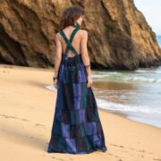 Handmade Plus Size Boho Maxi Dress: Jade Indigo Patchwork Cotton Sundress - Binsa - Image 3