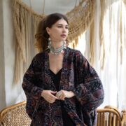 Luna Paisley Velvet Kimono Robe: Plus Size Boho Bridal Duster - Mai - Image 6
