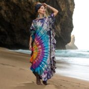 Handmade Tie Dye Kaftan Dress: Boho Cotton Ruffle Maxi Gown - Ema