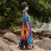Handmade Tie Dye Kaftan Dress: Boho Cotton Ruffle Maxi Gown - Ema - Image 9