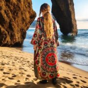 Plus Size Velvet Kimono Duster: Sage Ember Mandala Boho Robe - Mai - Image 3