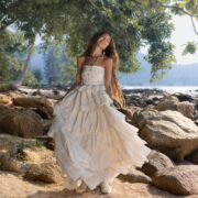 Boho Wedding Dress: Cecilia – Strapless Ivory Raw Cotton Maxi Bridal Gown - Image 4