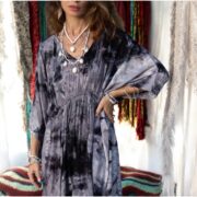 Handmade Tiedye Rayon Kaftan Dress: Eclipse Smoke Boho Maxi - Cosmic Drift - Image 6